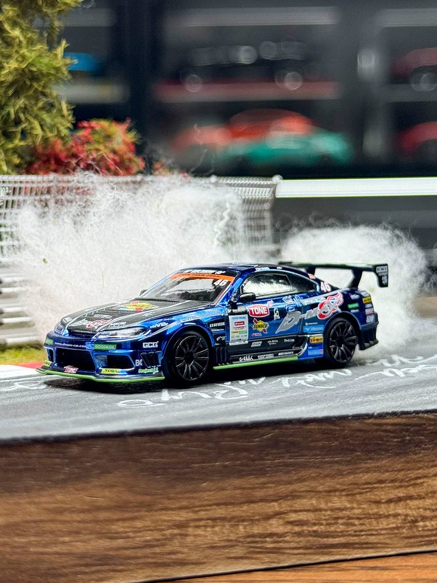 Nissan GT-R 35GT-RR LBWK matte black 1:64 diecast elevated studio view