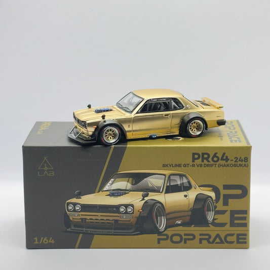 POP RACE PP64-248 Skyline GT-R V8 Drift Hakosuka gold 1:64 diecast with box