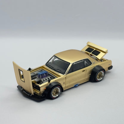 POP RACE PP64-248 Skyline GT-R V8 Drift Hakosuka gold 1:64 diecast front-side detail view