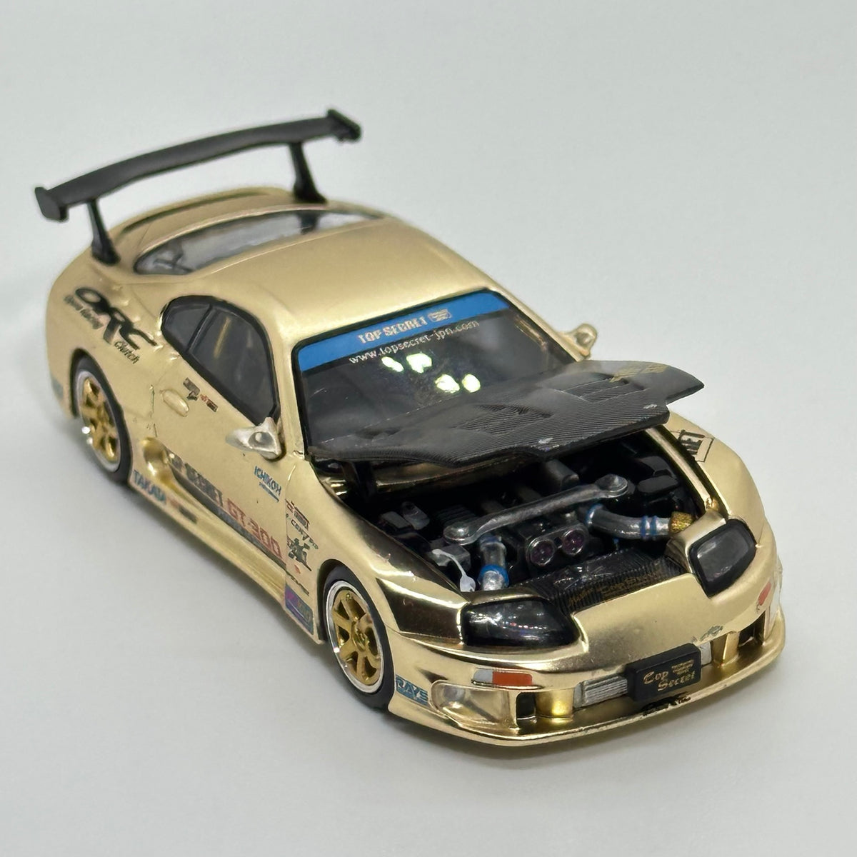 POP RACE PR64-277 Top Secret GT300 Supra gold 1:64 diecast open hood engine detail