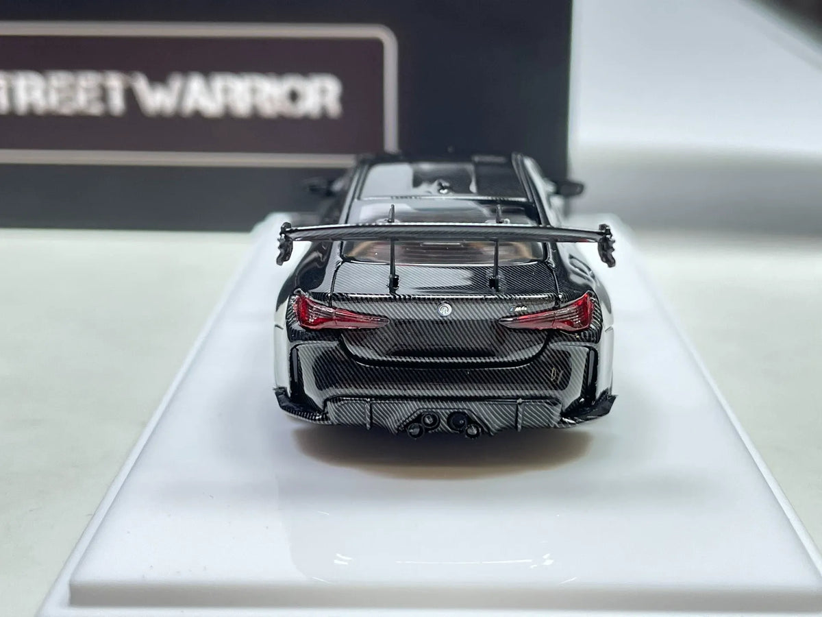 Street Warrior TMCS BMW M4 1:64 carbon-fiber style diecast rear view
