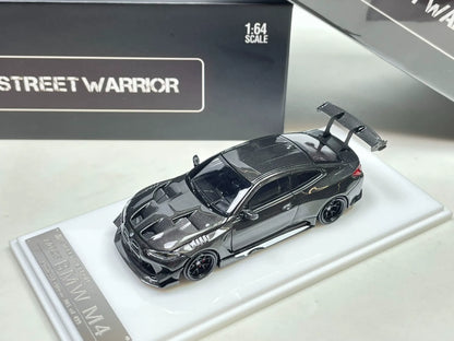 Street Warrior TMCS BMW M4 1:64 carbon-fiber style diecast elevated front view