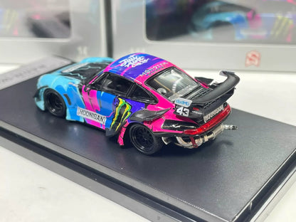 Street Weapon 1:64 Porsche 911 RWB 993 Hoonigan Monster livery rear-side view