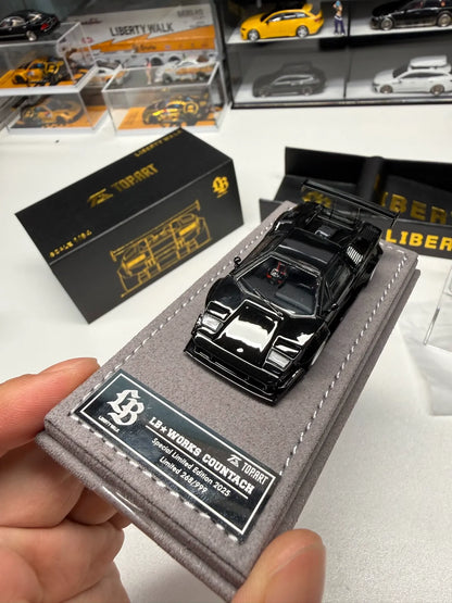 TOPART x Liberty Walk LB Works Lamborghini Countach black 1:64 diecast front three-quarter view