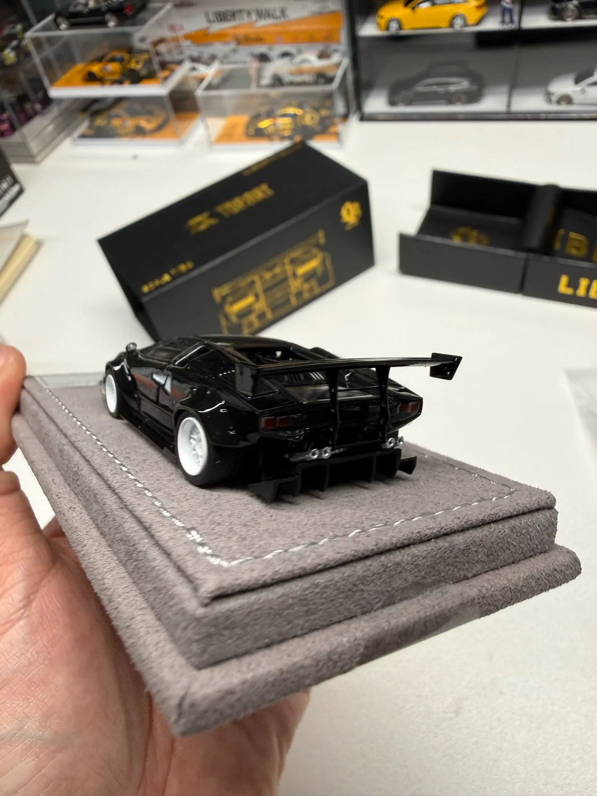 TOPART x Liberty Walk LB Works Lamborghini Countach black 1:64 diecast alternate rear view