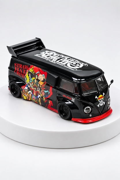 Volkswagen T1 pirate crew custom van 1:64 diecast front three-quarter view