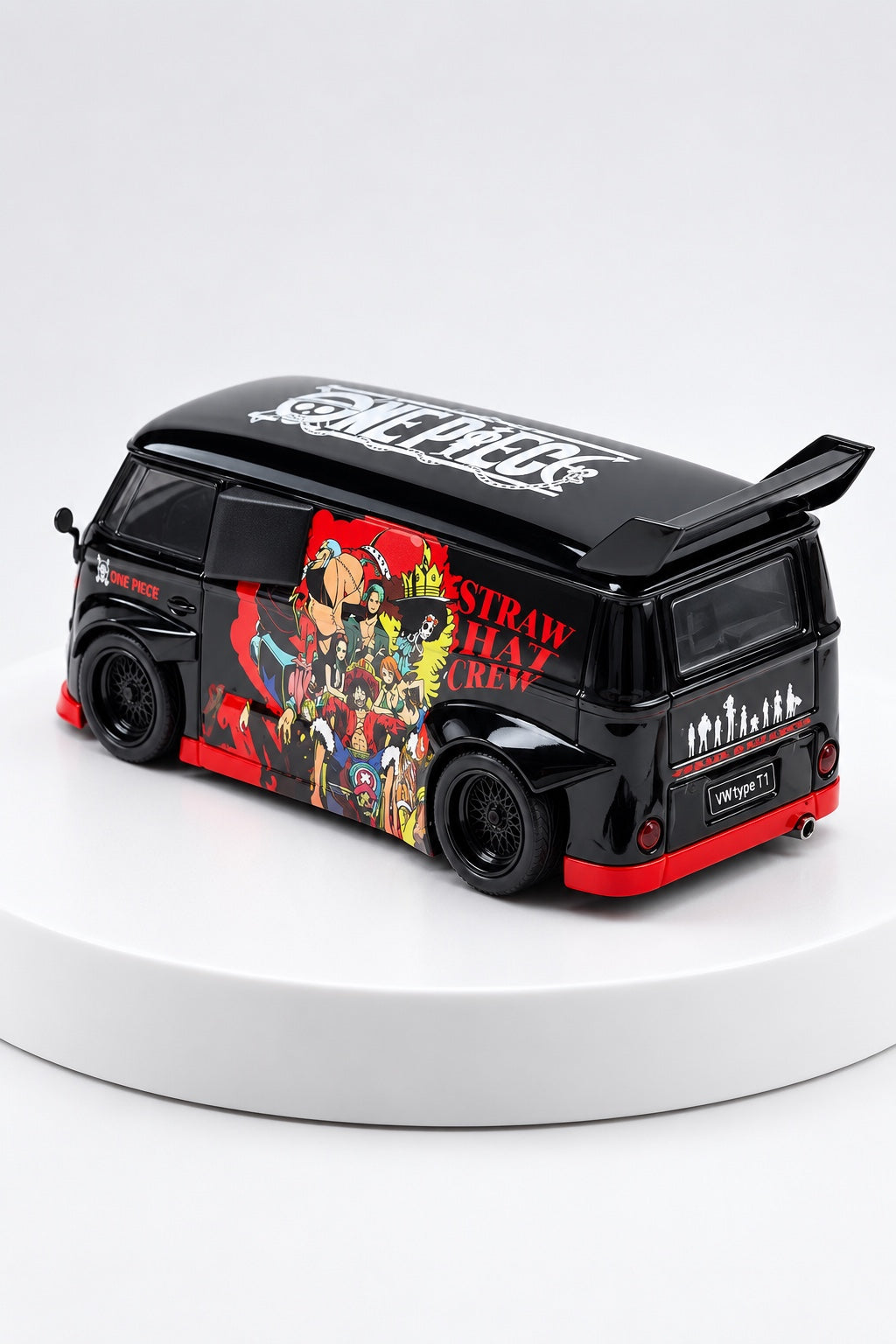 Volkswagen T1 pirate crew custom van 1:64 diecast rear three-quarter view