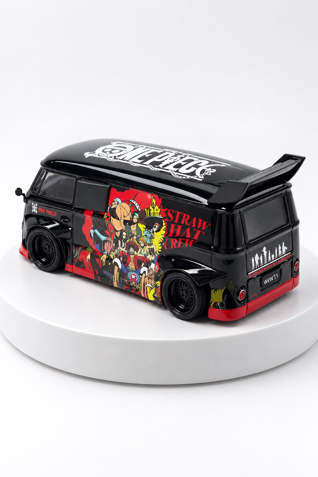 Volkswagen T1 pirate crew custom van 1:64 diecast elevated front view