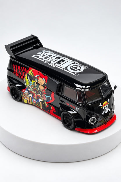 Volkswagen T1 pirate crew custom van 1:64 diecast rear side view
